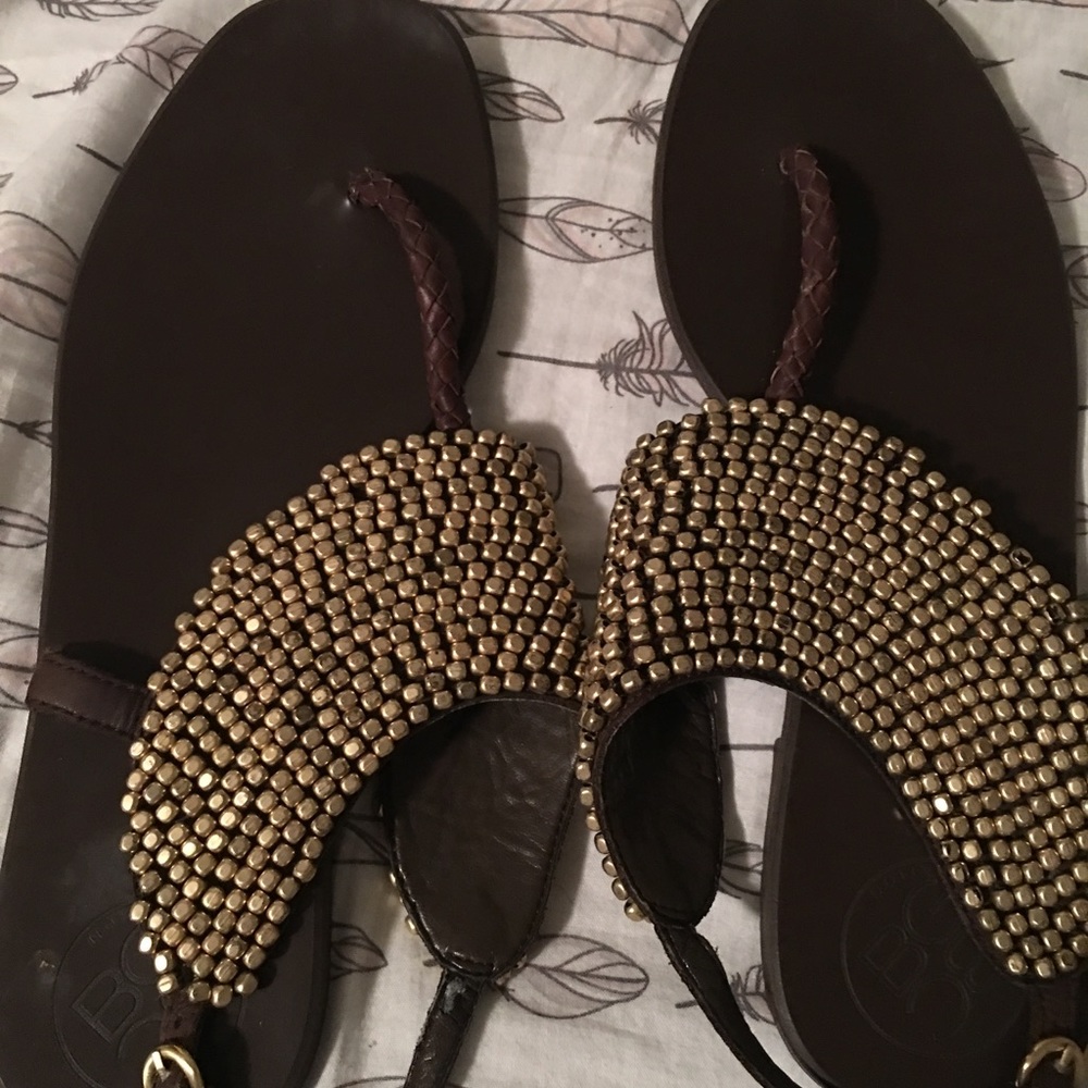 BCBG sandals with gold beading very sturdy